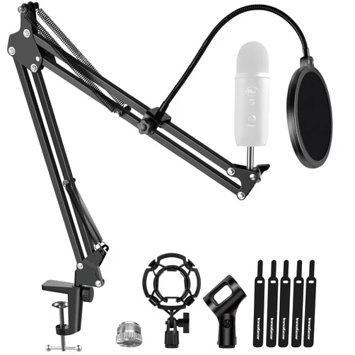 InnoGear Microphone Stand Mic Boom Arm for Blue Yeti HyperX QuadCast S SoloCast Snowball Fifine K669B and other Mic, with Shock Mount Windscreen Pop Filter Mic Clip Holder Cable Ties, Medium