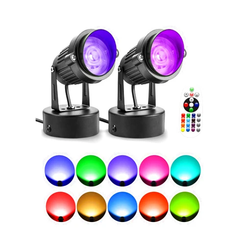 ZUCKEO LED Spot Lights Indoor RGBW Up Lights with Remote, 120V 10W Uplighting Indoor Spotlights Plug in, 4.92FT Code Accent Flood Light Christmas Color Changing Landscape Lighting with Switch (2Pack)