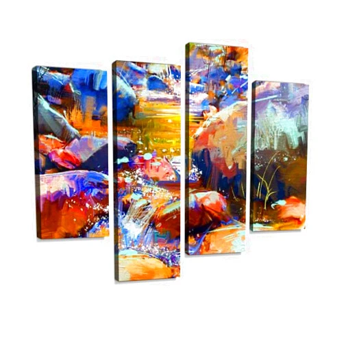 IGOONE 4 Panels Canvas paintings - beautiful waterfall with colorful stones in autumn forest abstract - Wall Art modern Posters Framed Ready to Hang for Home Wall Decor