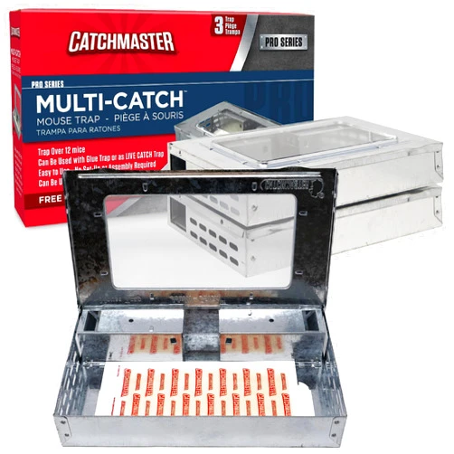 Catchmaster Pro Series Multi-Catch Mouse Trap 3-Pack, Humane Mouse Traps Indoor for Home, Rat Trap Outdoor with Replaceable Glue Boards, Pet Safe Pest Control, Live Catch for Garage & Shed