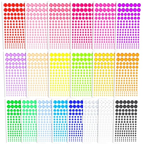 Cridoz 2800 Pcs Self Adhesive face Rhinestones gems Stickers in 20 Colors, 6 Sizes Stick on Jewels for Body, Face, Hair and Craft DIY Decorations(3/4/5/6/8/10mm)