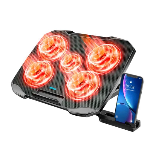 AIMIUZI Laptop Cooling Pad for Computer Laptop Cooler for 12-15.6 Inch Notebooks, Laptop Cooling Stand with 5 Quiet Fans, 5 Height Adjustable,2 USB Ports, Phone Stand