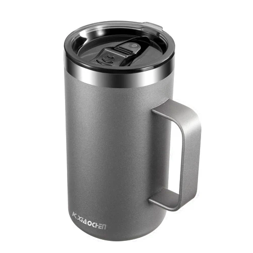KXIAOCHEN 20oz Insulated Coffee Mug with Lid, Stainless Steel Coffee Cup, Double Wall Vacuum Coffee Tumbler with Handle, Premium Thermal Travel Coffee Mug (Silver grey)