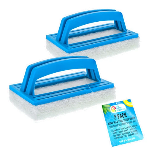 U.S. Pool Supply Hand-Held Pool Scrub Brush, 2 Pack - Scrubbing Scouring Sponge Pad - Clean Pool Tile & Grout, Walls, Vinyl Liners, Spas - Surface Cleaning Scrubber, Kitchen, Bathroom Tub, Shower Tile