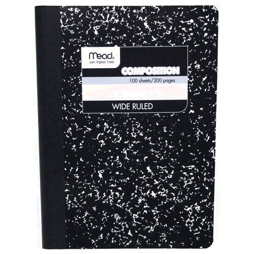 Mead Composition, Wide Ruled Comp Book, Writing Journal Notebook with Lined Paper, Home School Supplies for College Students & K-12, 9-3/4