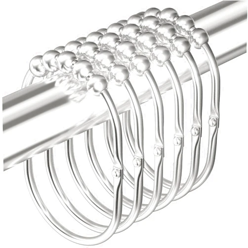 MENGJINGO 12PCS Wide Shower Curtain Hooks, Rust Proof Stainless Steel Shower Curtain Rings, Heavy Duty Shower Hooks for Shower Curtain Bathroom Curtain Hooks, Easy Glide Rollers, Bright Chrome
