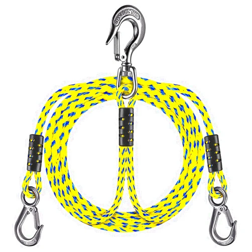 Dolibest Heavy Duty Boat Tow Harness, Boat Tow Rope, Wakeboard Rope, Tube Rope with 2 Permanent Antirust Stainless Steel Connector and 1Pcs 360° Swivel Hook for Tubing, Skiing, Seadoo, Jet Ski, 7.5Ft