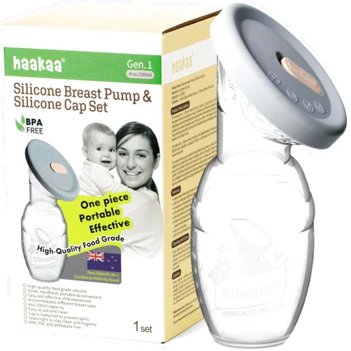 haakaa Manual Breast Pump Breastfeeding Pump with Food Grade Silicone Cap (Gray) 4oz/100ml