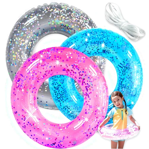 Animsco Pool Floats Kids 3 Pack Pool Floats Toys for Kids Summer Fun Inflatable Glitter Swim Tubes Rings Outdoor Pool Beach Water Floats Party Supplies Kids Floaties