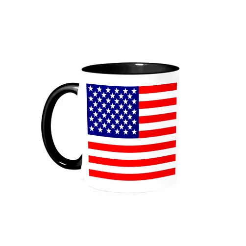3dRose American Flag Patriotic USA Stars and Stripes Red White and Blue 4Th July America Patriot Two Tone Black Mug, 11 oz, Black/White