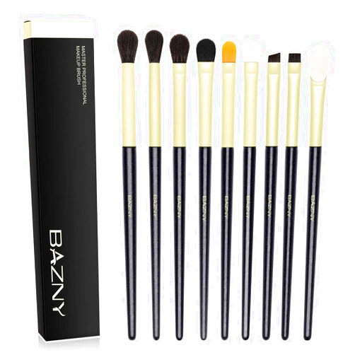 BAZNY Eyeshadow Brush Set, 9 Pcs Professional Eye Makeup Brushes for Eyeshadow Eyeliner Eyebrow Concealer Blending and Shading, Premium Soft Synthetic Bristles and Wood Handle