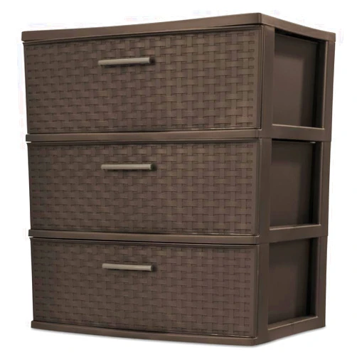 BLOSSOMZ Plastic 3-Drawer Wide Weave Tower, Espresso