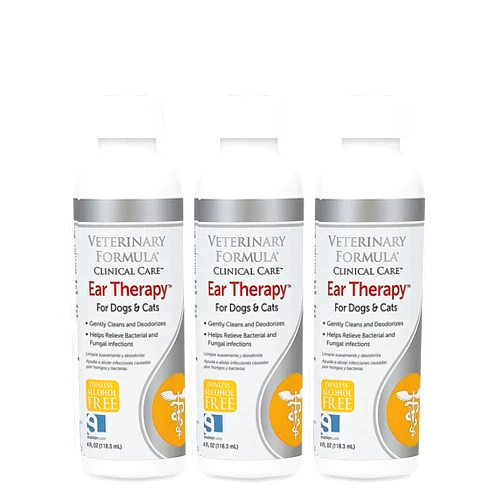 Veterinary Formula Clinical Care Ear Therapy, 4 oz. – Medicated Ear Drops to Help Relieve Bacterial and Fungal Infections in Dogs and Cats – Cleans and Deodorizes – 3 Pack