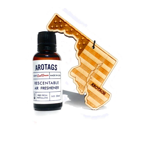 Arotags Car Air Freshener - Reusable Wood Diffuser - Hanging Odor Eliminator - Maryland Patriot - Cool Breeze Scent
