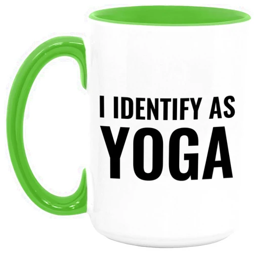 EarlyTees I identify as Yoga Mug White/light Green 15oz