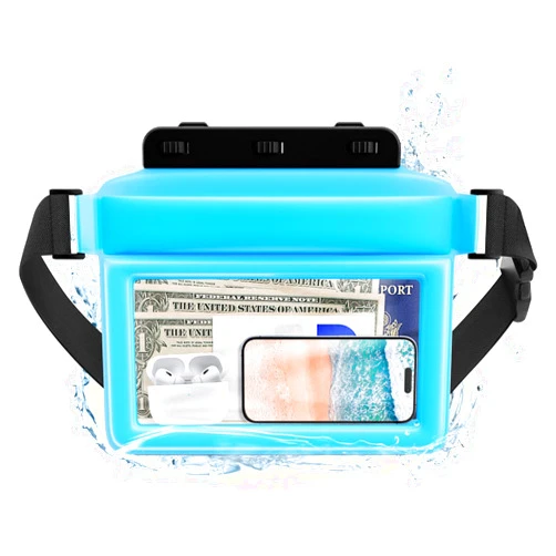 JOTO Large Floating Waterproof Phone Pouch with Adjustable Waist Strap, Water Proof Fanny Pack Dry Bag Wallet for Cellphone Passport Watch and Valuables, Beach Essential for Swimming Snorkeling -Blue