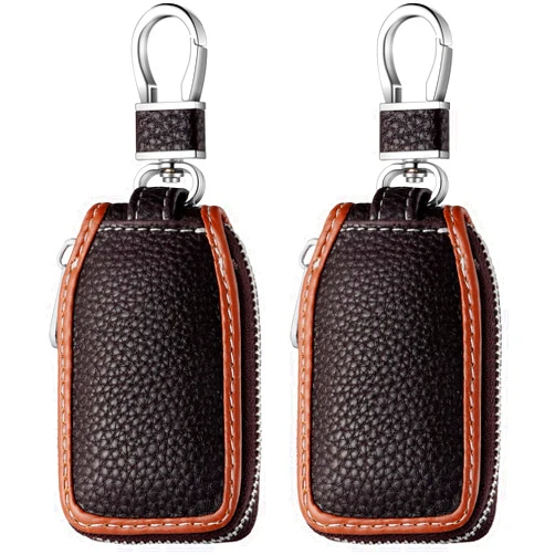Frienda 2 Pieces Leather Car Key Chain Case Holder Auto Key Fob Holder Smart Protector Cover (Brown)
