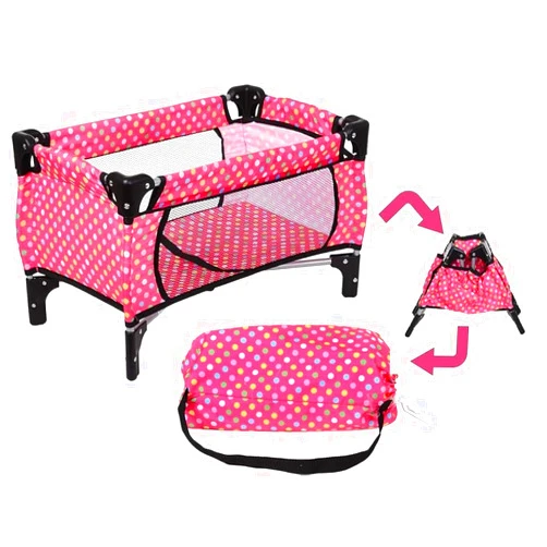 Fash n kolor® Doll Crib, Doll Pack N Play, EZ Foldable Doll Playpen, Polka Dot Design, Doll Bed Fits up to 21