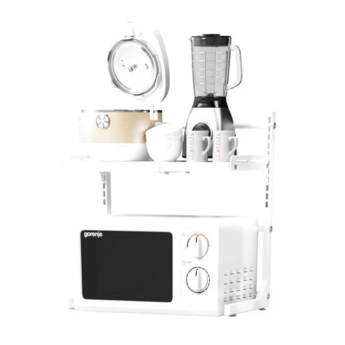 TAGLINES Expandable Metal Microwave Oven Rack Shelf Kitchen Supplies Tableware Storage Carbon Stainless Steel Counter Rice Cooker Stand Contains 2 Tiers with 3 Hooks White (Height: 11.8~22.2in)