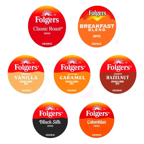 KUPIX Folgers K-cups Coffee Pods Variety Sampler Includes Classic Roast, Black Silk, Breakfast Blend, Colombian, Hazelnut, Caramel and French Vanilla for Keurig Brewers. 24 Count