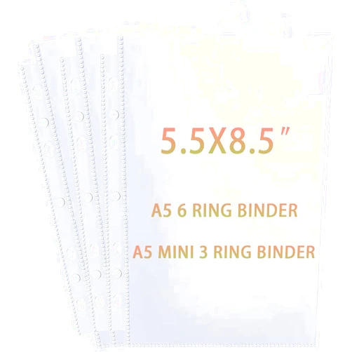WITHYU 40 Pack 80 Pockets 5.5x8.5” Sheet Protector Sleeves for 6 Ring A5 Binder, A5 Mini 3 Ring Binder, Ultra-Clear Playbill Holder Sleeves, Double-Sided, Top Loading Sheet Protector for Paper Report