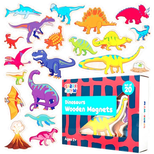 Spark & Wow Wooden Magnets | Dinosaurs | Magnets for Kids Ages 2+ | Open-Ended Play | Adhere to Fridges, Whiteboards and More