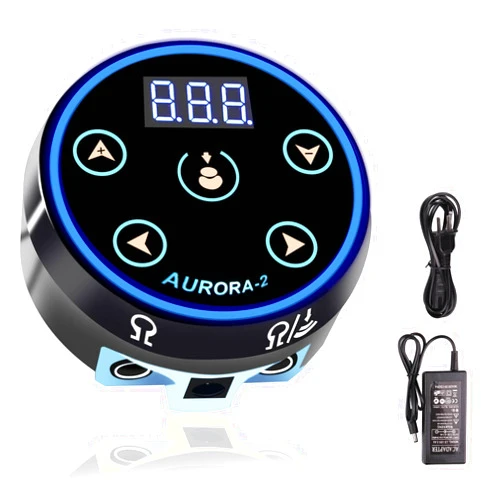 Dragoart Aurora 2 Tattoo Power Supply 1.5-16v Professional Tattoo Power Supply Box for Coil & Rotary Tattoo Machine Pen, Dual Outputs/Colorful LEDs/Touchscreen/Magnetic Base/2 Foot Pedal Modes(Black)