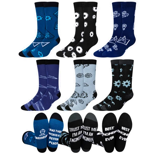 Eurzom 6 Pairs Men's Funny Engineer Socks Crew Dress Socks with Novelty Saying Gift for Mechanical Engineering Students Father Grandpa