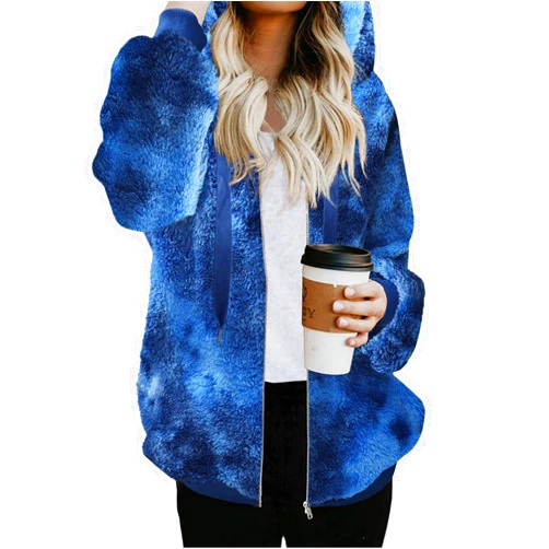 Nirovien Womens Full Zip Up Sherpa Hoodie Tie Dye Fuzzy Fleece Jackets Oversized Fluffy Coat with Pockets