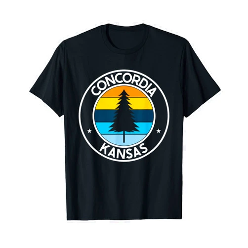 Kansas KS USA City Pride Pine Tree Retro Sunset Concordia Kansas KS Retro Style Tree Sunset T-Shirt