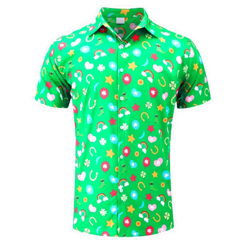uideazone Mens St.Patrick's Day Shirts 3D Printed Irish Clover Hawaiian Button Down Shirt Short Sleeve