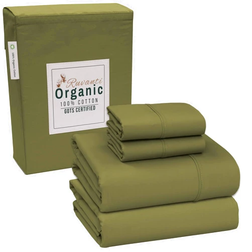 RUVANTI 100% Organic Cotton Sheets - Full Size Bed Sheets - Certified for GOTS - Breathable & Comfortable - Soft & Cooling Percale - Deep Pocket 15