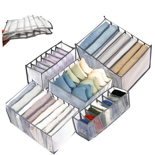 WGEGO Wardrobe Clothes Organiser,5 PCS Foldable Clothes Drawer Dividers Organisers - Clothing Storage Bins with Dividers Washable Compartment Storage Box for Underwear/Socks/T-shirts/Jeans/Leggings