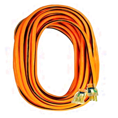 Voltec 05-00342 14/3 SJTW Outdoor Extension Cord with Lighted End, 50-Foot, Orange with Black Stripe