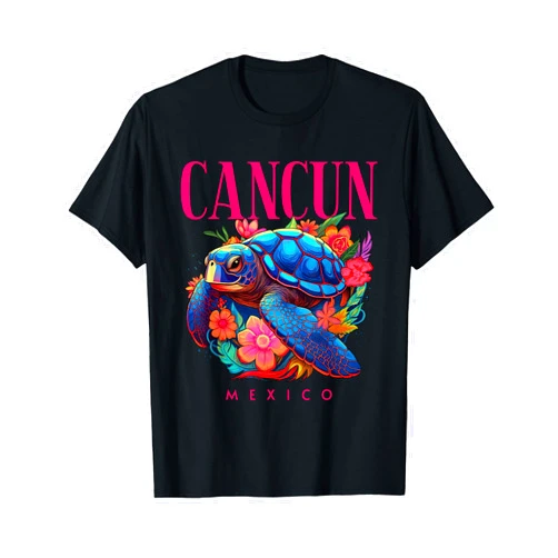 Cancun Mexico Rocks Family Vacation Apparel Cancun Mexico Floral Beach Turtle Souvenir T-Shirt