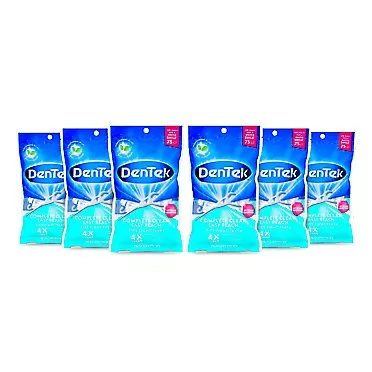 DenTek Complete Clean Easy Reach Floss Picks | Advanced Fluoride Coating, Mouthwash Blast Flavor| 75-Count | 6-Pack 75 Count (Pack of 6)