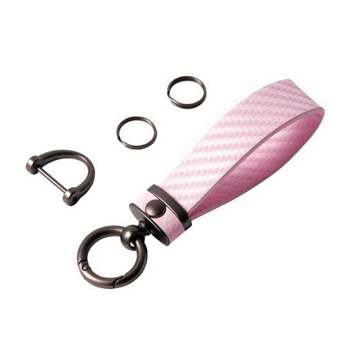 DEKEWEI Carbon Fiber Car Keychain Microfiber Leather Key Chain,Universal Car Key Holder for Men and Women,Car Key Fob with Anti-Lost D-Ring (Light Pink)