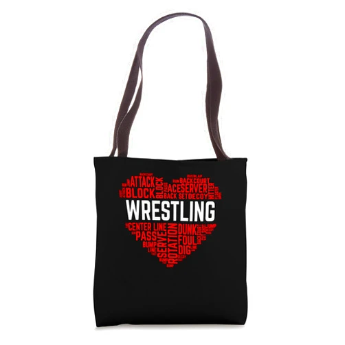 Heart Pattern Wrestle Sports Lover Quotes Fighting Wrestling Love Wrestler Heart Combat Sports Games Sayings Tote Bag