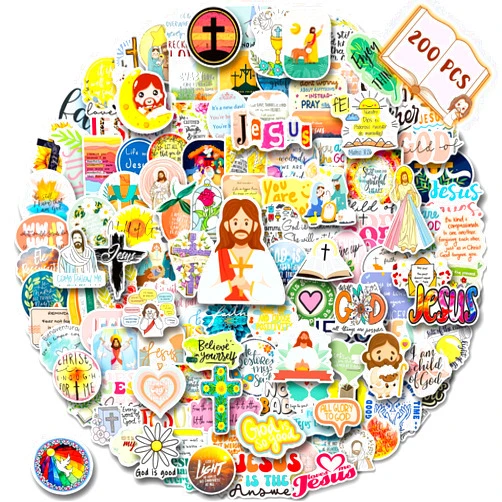 WAKEMOODEI 200PCS Jesus Christian Stickers, Religious Stickers for Kids Bible Verse Stickers Christian Stickers for Water Bottles Laptop, Vinyl Faith Wisdom Words Stickers Christian Gifts