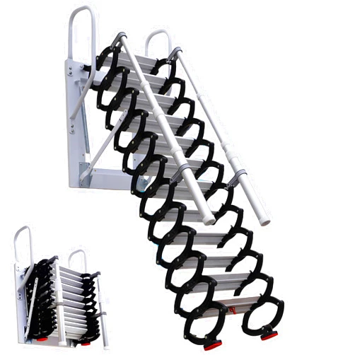 Fakednss 12 Steps Attic Ladder Pull Down System-10.17FT Titanium Wall-Mounted Folding Magnesium Alloy Attic Stairs, Retractable Collapsible Ladder with Armrests, NOT Suitable for Ceiling(Black)