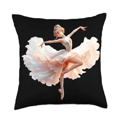 Beautiful Ballerina Girl Dancing Ballet Watercolor Throw Pillow