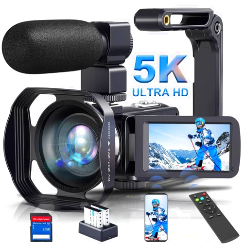 LOENTIR Video Camera Camcorder, 5K 64MP IR Night Vision Vlogging Camera 18X Zoom WiFi Digital Camera for YouTube 3.0'' Touch Screen Recorder Camera with 32GB SD Card, Microphone, 2.4G Remote Control