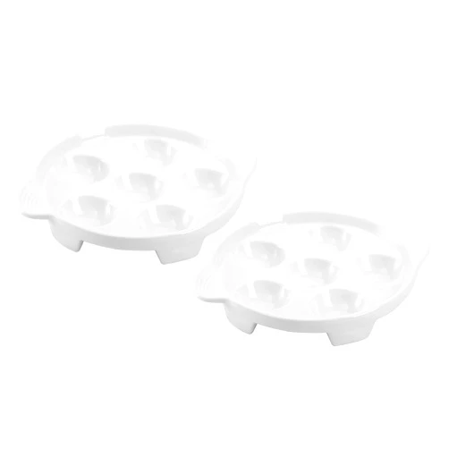Bamboo's Grocery LoKii 6 Holes 2 Pack Ceramic Escargot Dish, Ceramic Snail Dish with Handles, Escargot Dish Diet Plates, White, 6 Inches