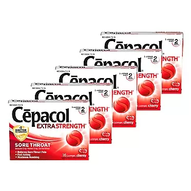Cepacol Extra Strength Sore Throat Lozenges, Powerful Symptom Relief, Oral Pain Reliever, Cherry Flavor with a Burst of Cool Menthol, 16 Lozenges (Pack of 5) 16 Count (Pack of 5)