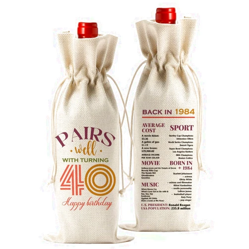 FBCCZEY Funny 40th Birthday Gifts Women 40 Year Old Birthday Gifts for Women Wine Bag Happy Anniversary 40th Birthday Party Supplies Decorations Man Woman Wine Bags for Her Him Friend