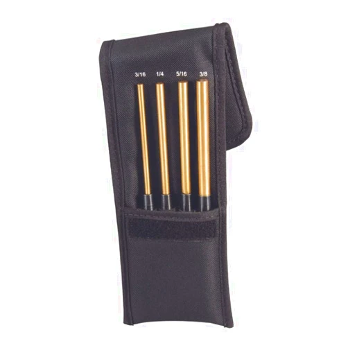Starrett Extra-Long Brass Drive Pin Punch Set with Knurled Grip and Fabric Pouch - 8