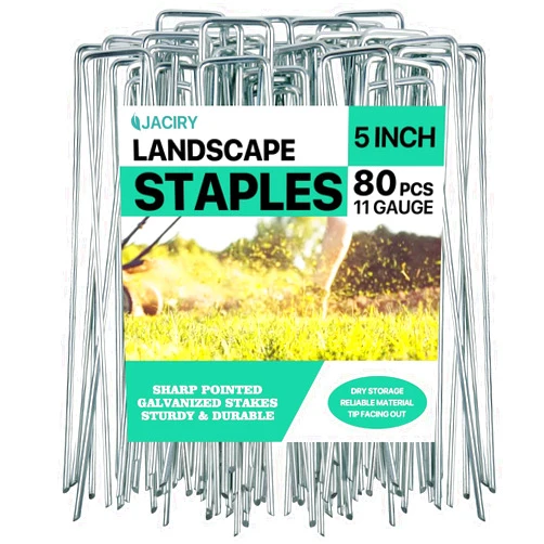 Jaciry 5 Inches Landscape Staples,Galvanized Garden Stakes Yard Stakes Garden Staples Prefect for Weed Barrier Fabric,11 Gauge Landscape pins for Tent,Balloons, Irrigation Tube. (80Pack, 5 inch)
