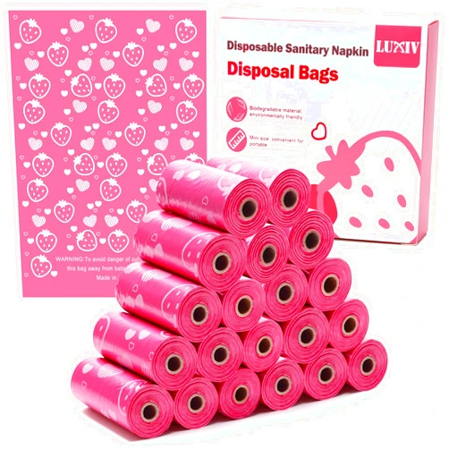 Luxiv 300P Sanitary Napkin Disposal Bags, Luxiv Disposable Sanitary Bags Rolls Personal Care Disposal Bag for Diapers, Tampons, Pad Period Bag Disposal Feminine Hygiene Products Bags with Scent (Pink)