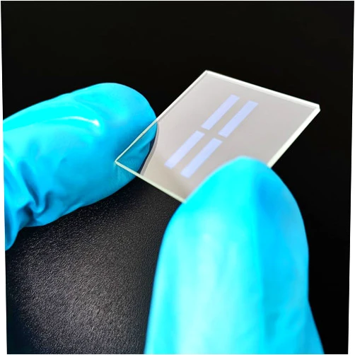 Qunguan Etched ITO Coated Glass sputtered Stripes Conductive Cover Slides for Solar Cell Patterned Low Resistance ≤15 ohm/sq 25mm×25mm 66pcs