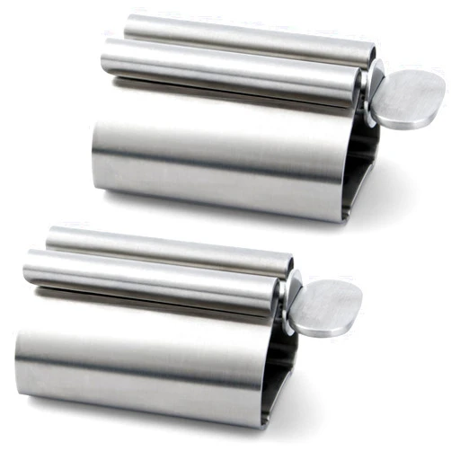 LOVEINUSA Toothpaste Tube Squeezer Dispenser, 2PCS Toothpaste Roller Squeezer Tool Metal Tooth Paste Holder for Bathroom, Silver